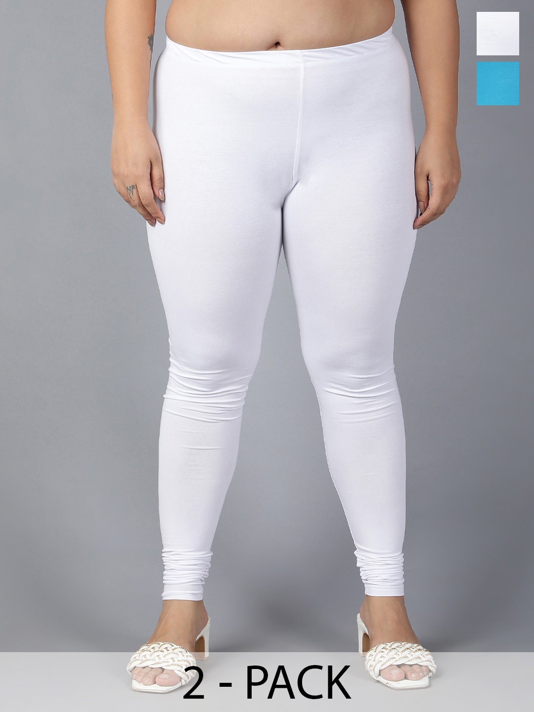 

Plus Size Women Pack Of 2 Churidar-Length Leggings, White