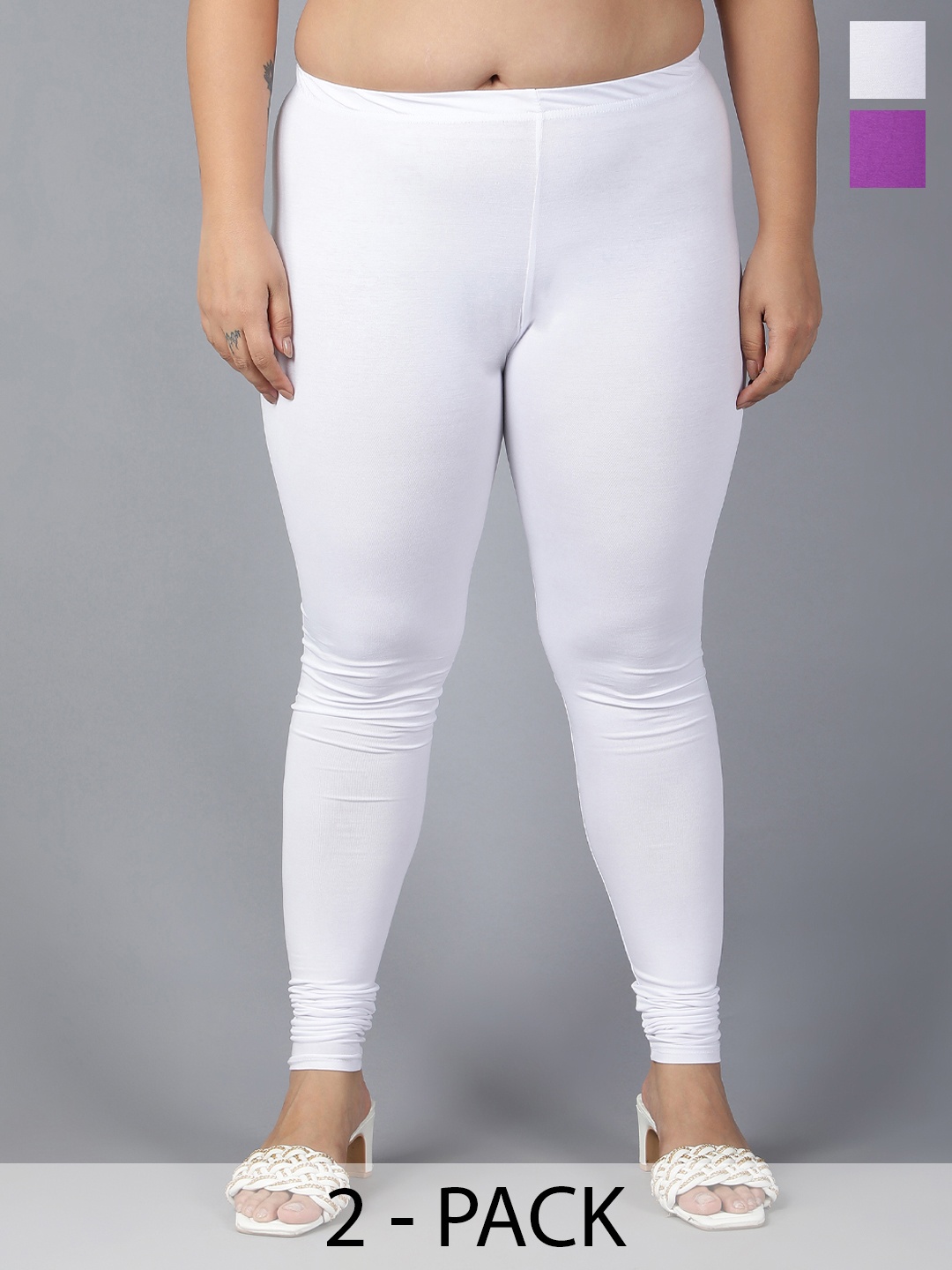 

Plus Size Pack Of 2 Churidar Length Leggings, White