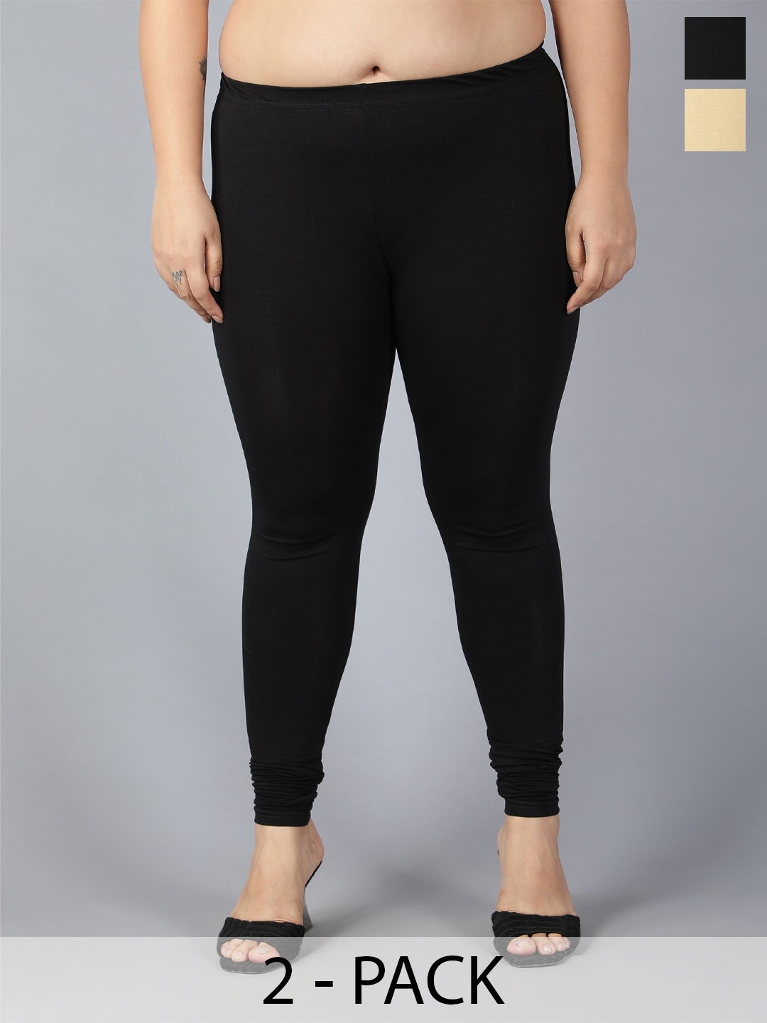 

Plus Size Pack Of 2 Churidar Length Leggings, Black