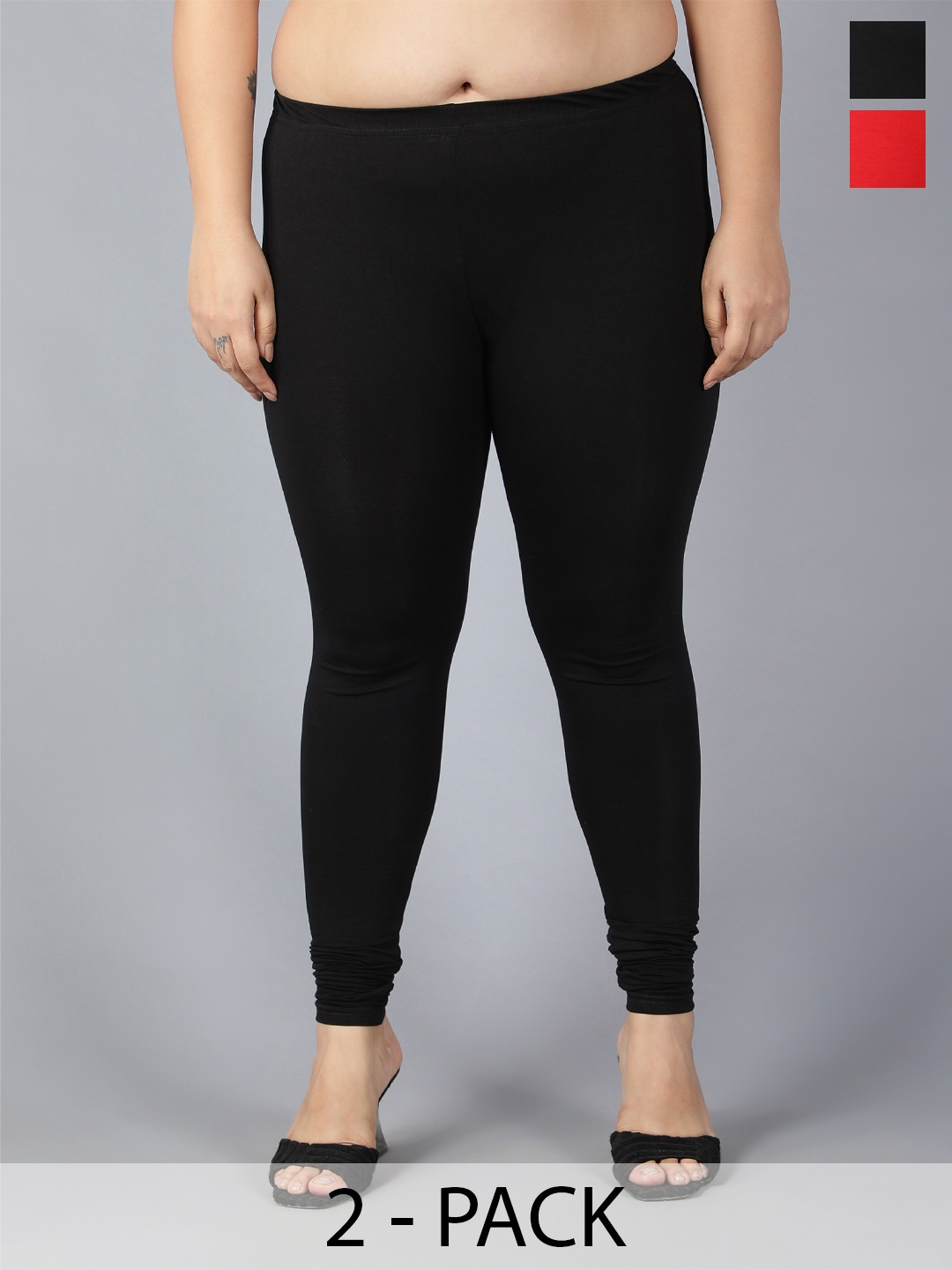 

Plus Size Pack Of 2 Churidar-Length Leggings, Black