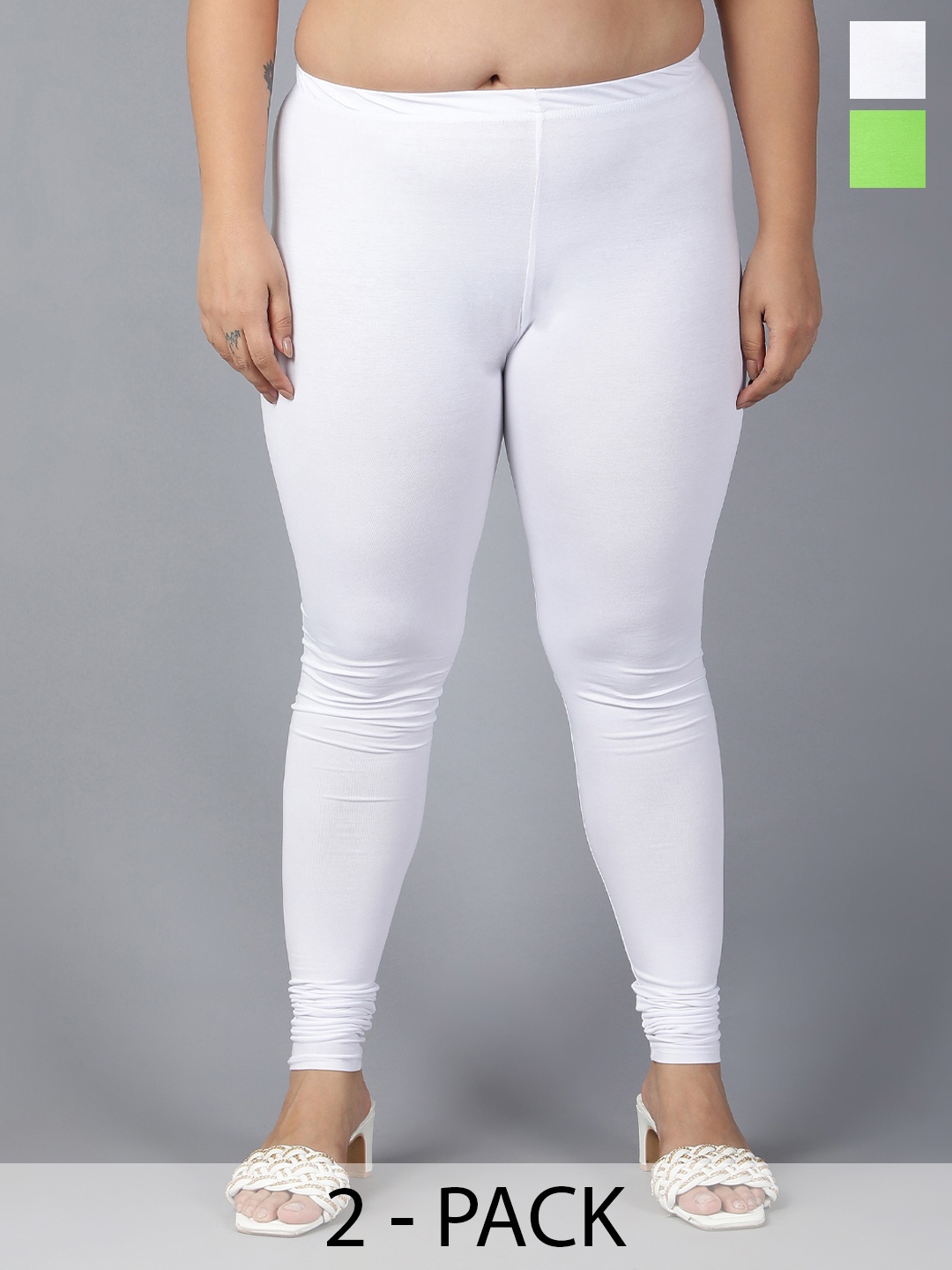 

Plus Size Pack Of 2 Churidar Length Leggings, White
