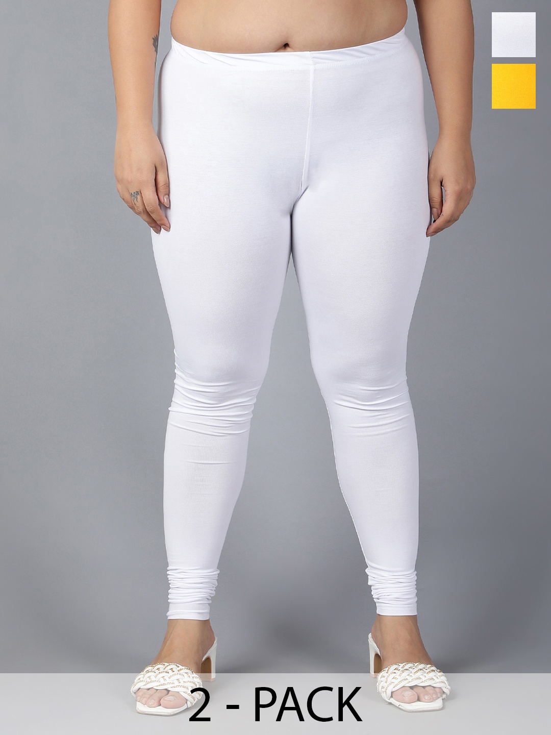 

Plus Size Pack Of 2 Churidar-Length Leggings, White