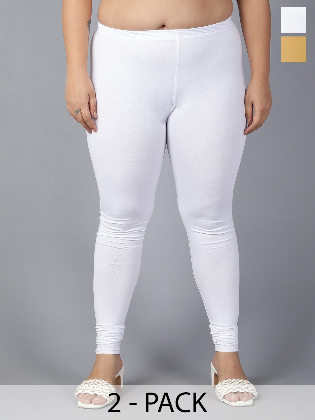 

Plus Size Pack Of 2 Churidar Length Leggings, White