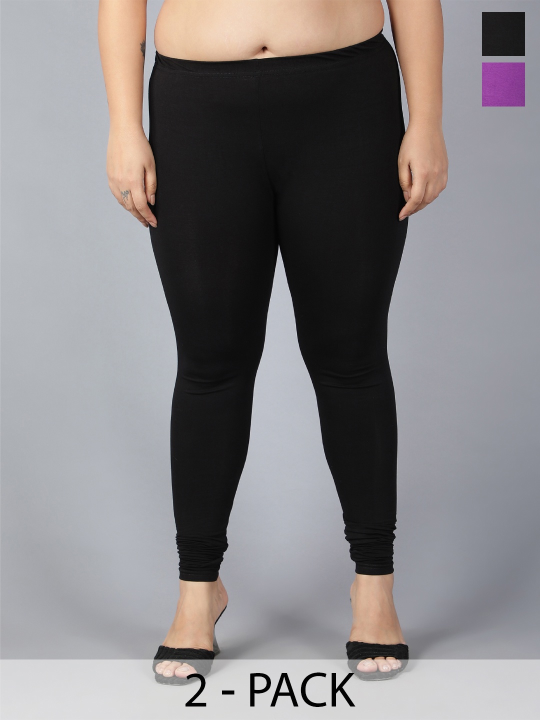 

Plus Size Pack Of 2 Churidaar-Length Leggings, Black