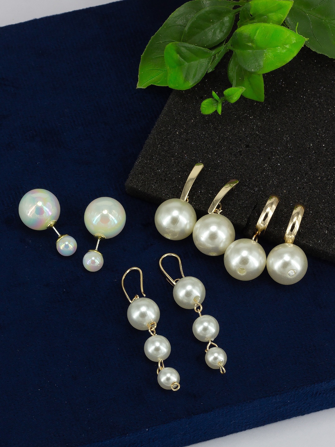 

PRIVIU Women Set of 4 Spherical Drop Earrings, Gold