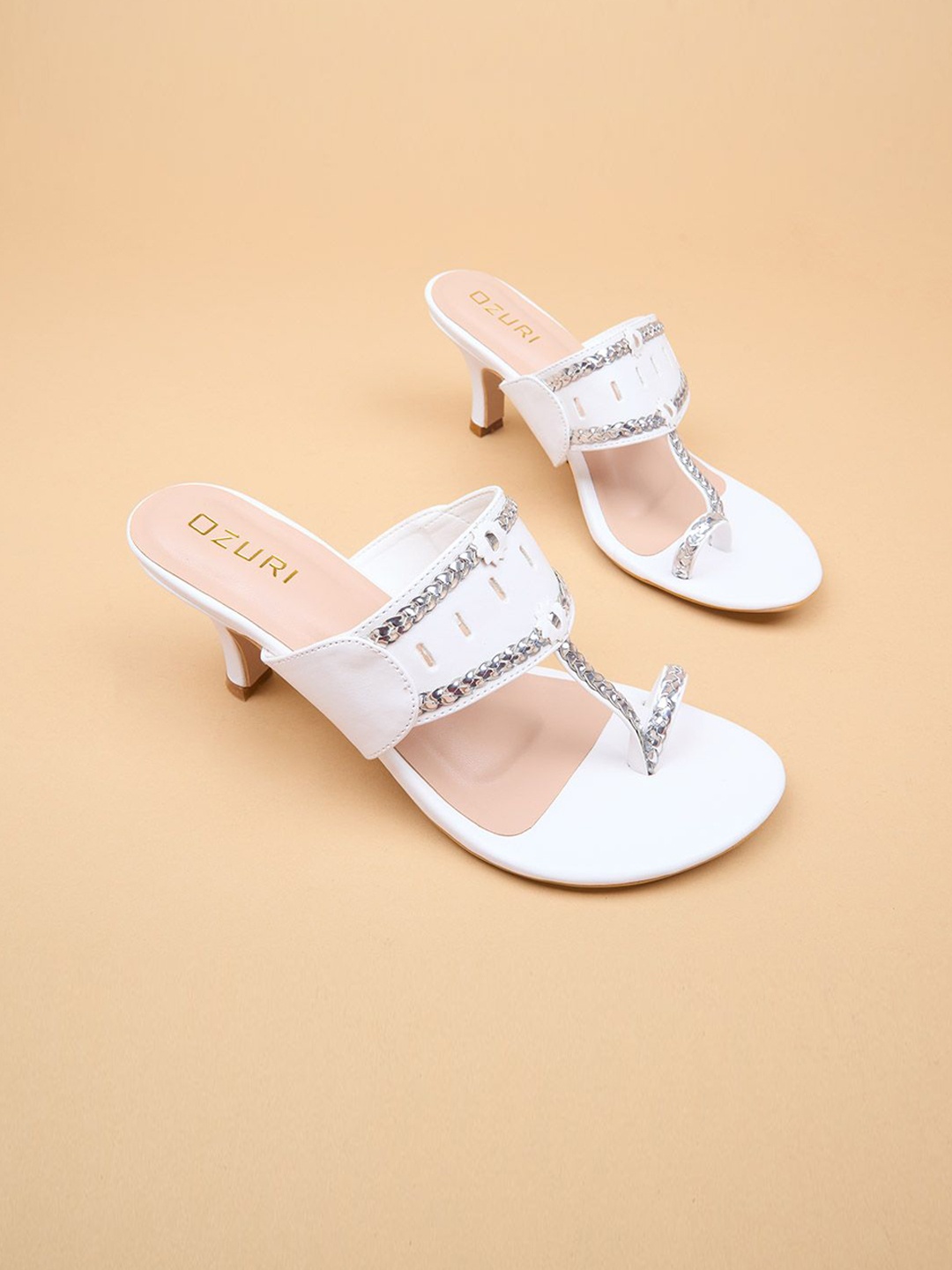 

Ozuri Synthetic Kitten Heel Sandals, White