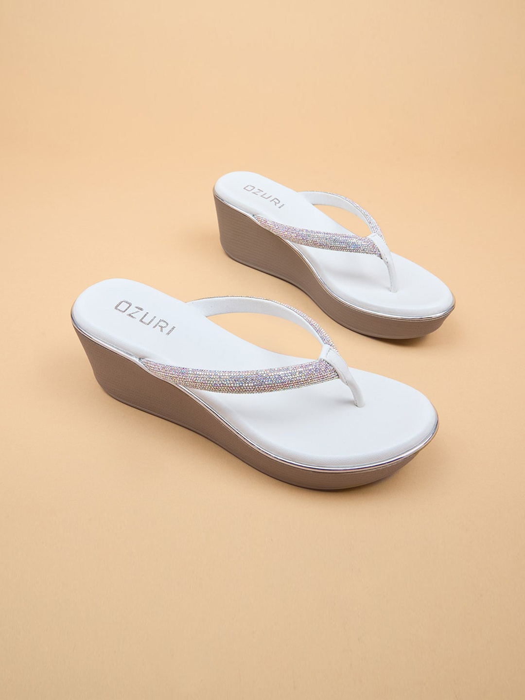 

Ozuri Embellished Synthetic Wedge Heel Sandals, White