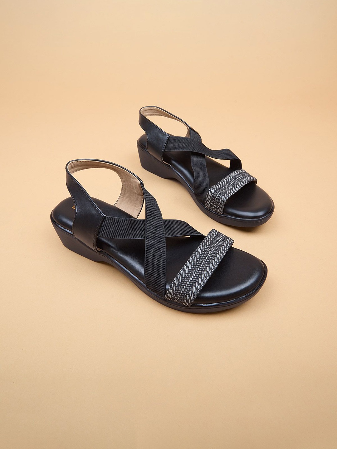 

Ozuri Synthetic Comfort Heel Sandals With Backstrap, Black
