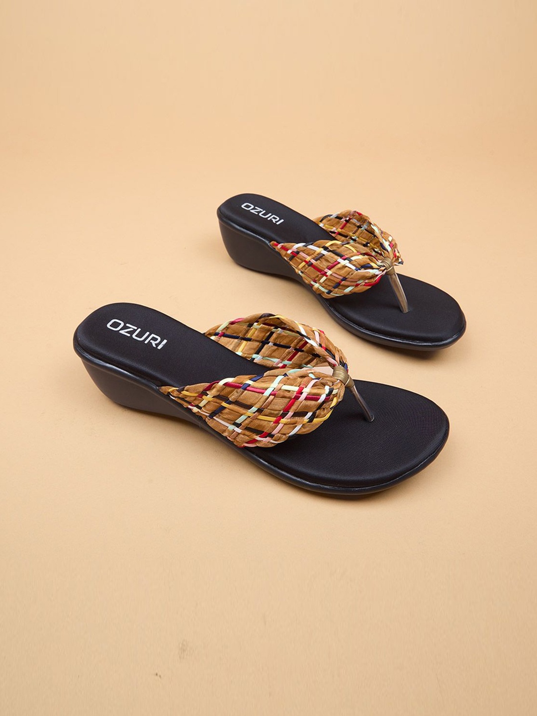

Ozuri Woven Design Synthetic Wedge Heel Sandals, Tan