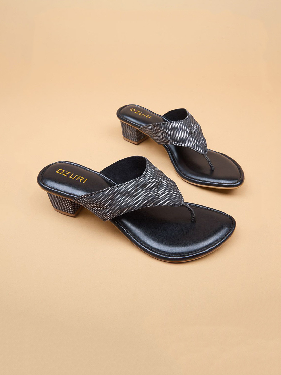 

Ozuri Printed Block Heel Sandals, Black