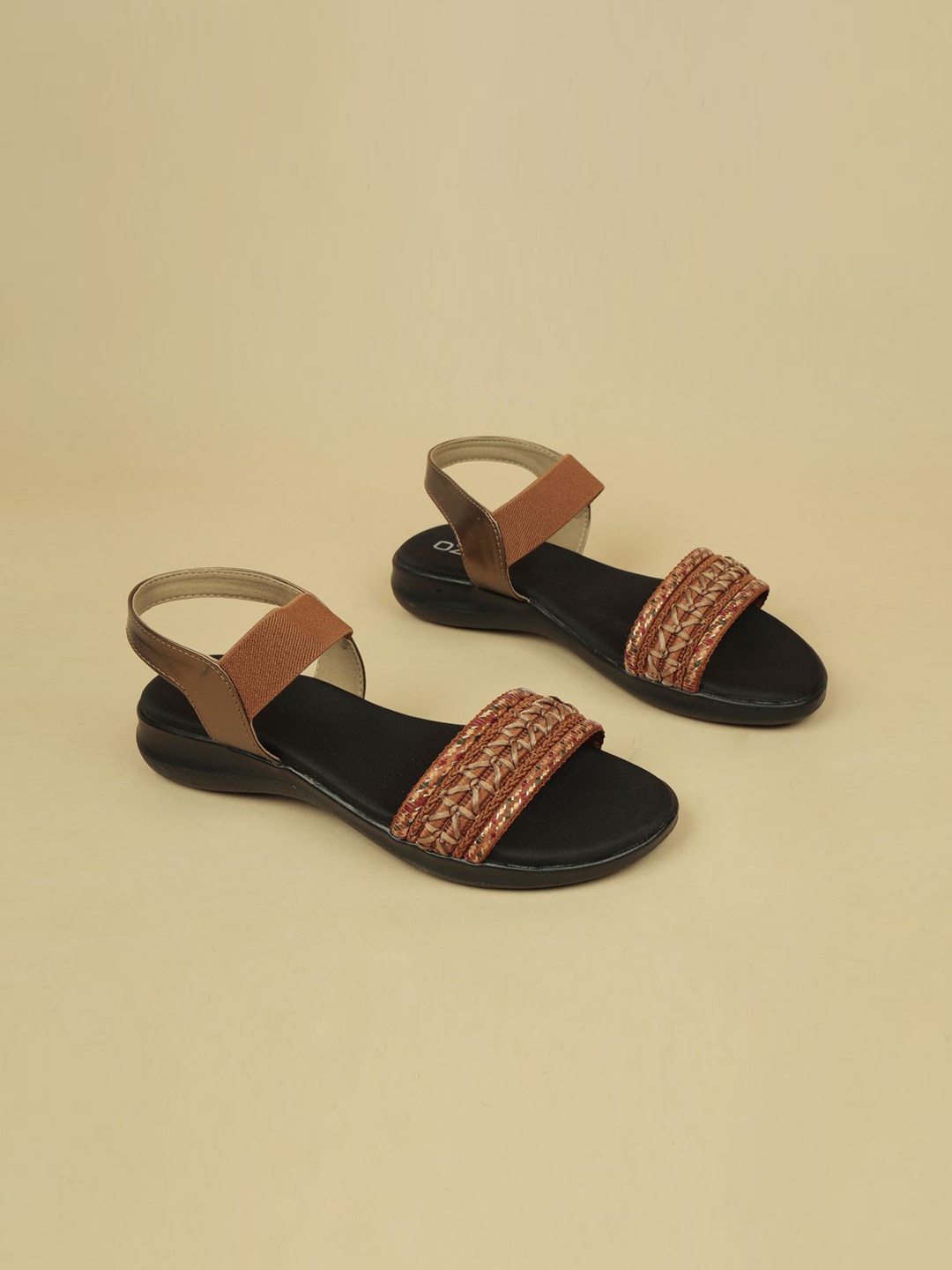 

Ozuri Woven Design Synthetic Comfort Heel Sandals with Backstrap, Brown