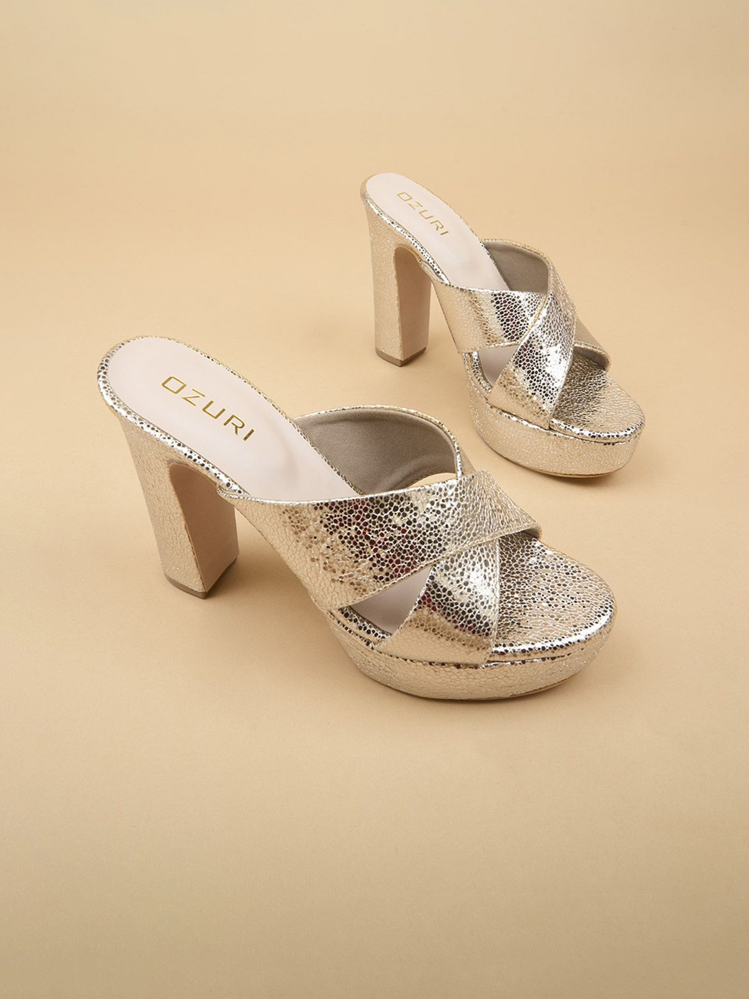 

Ozuri Synthetic Embellish Block Sandals, Gold