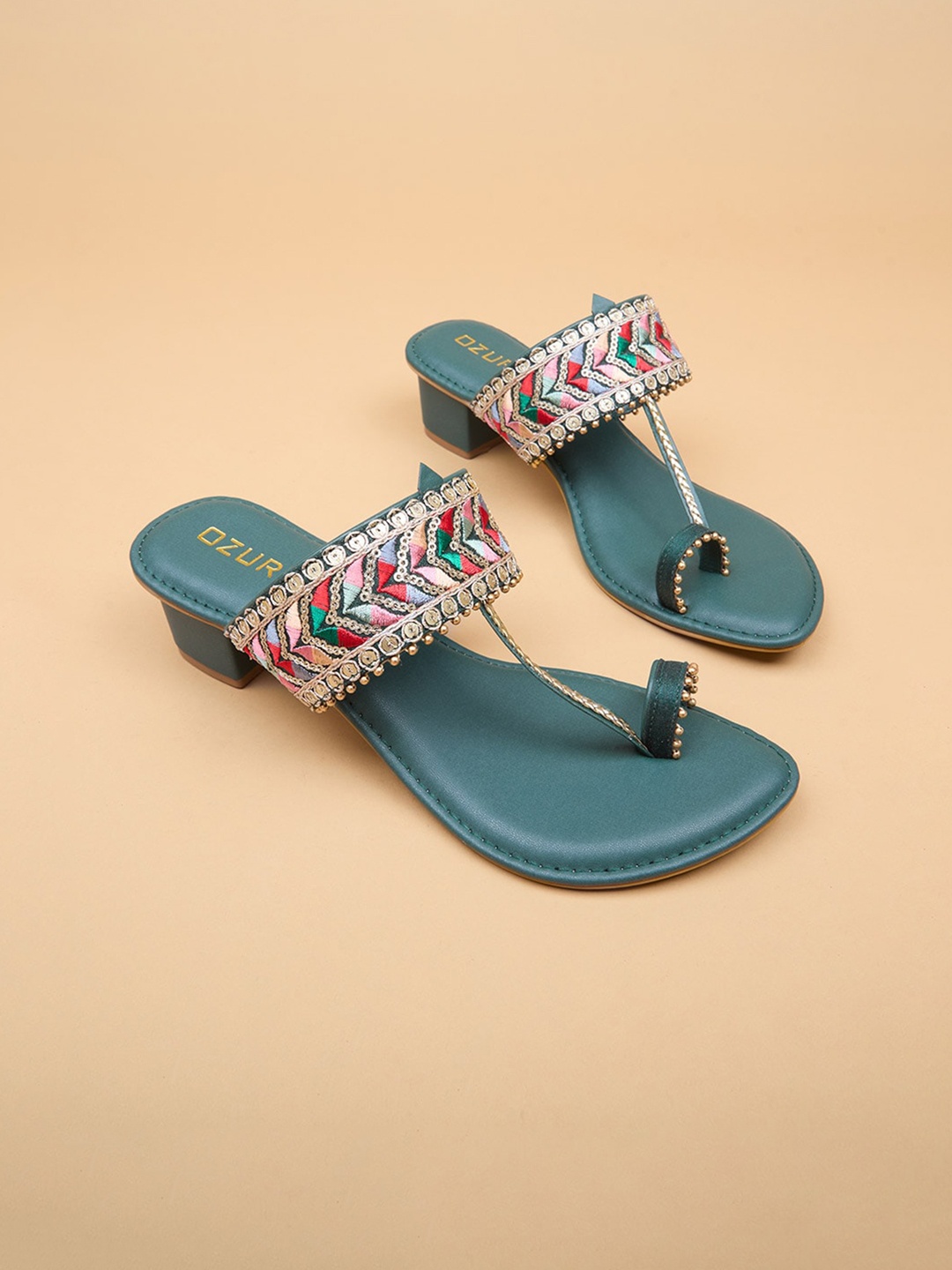 

Ozuri Woven Design Synthetic Block Heel Sandals, Green