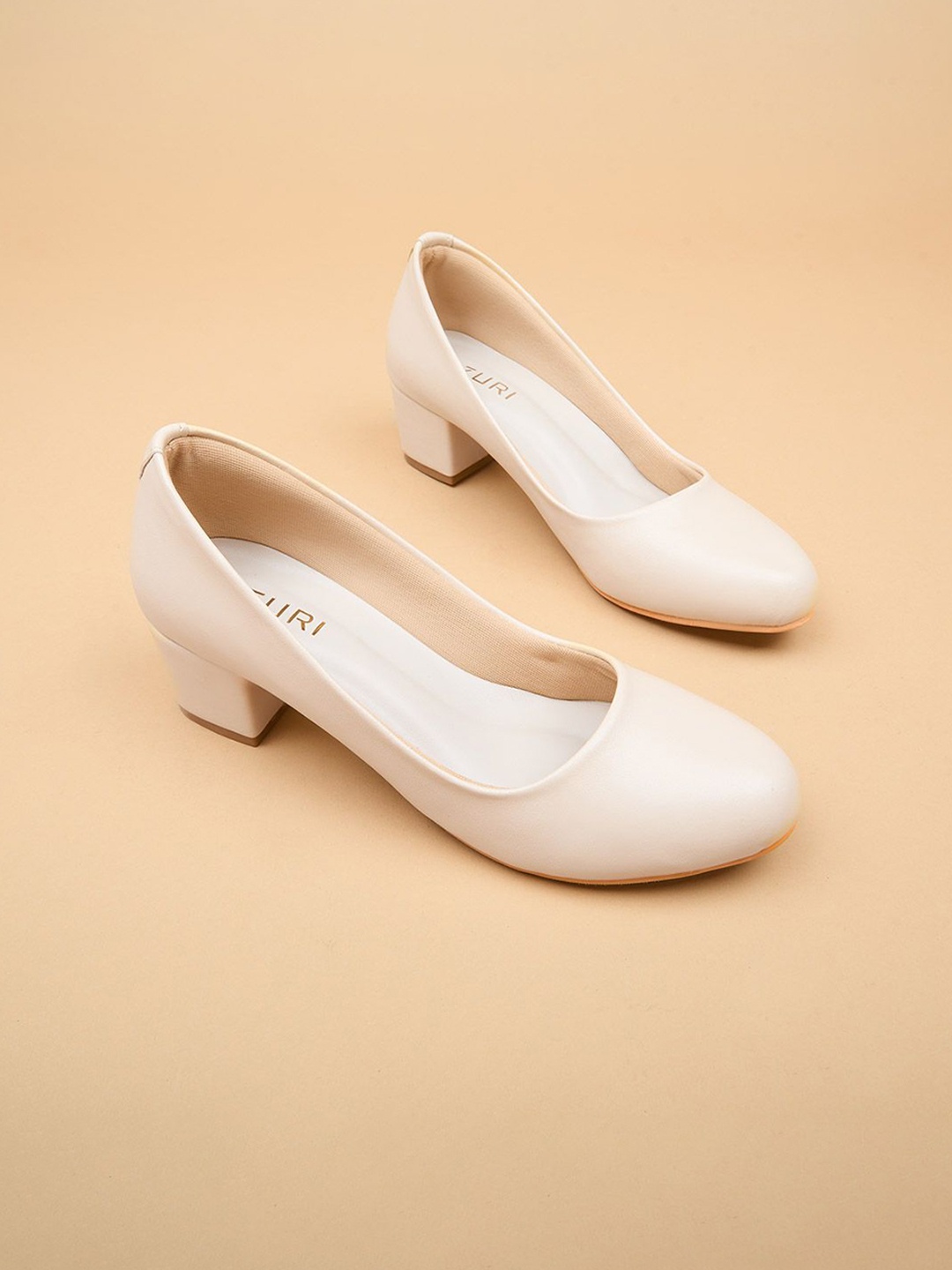 

Ozuri Synthetic Block Heel Pumps, Beige
