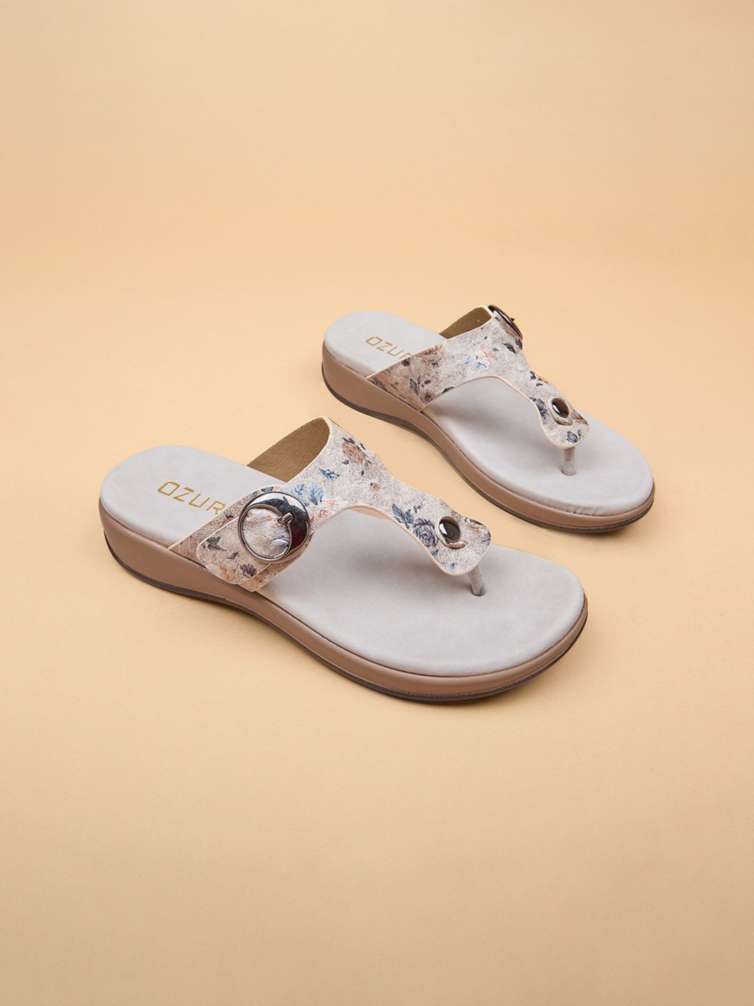 

Ozuri Printed Suede Comfort Heel Sandals, Beige