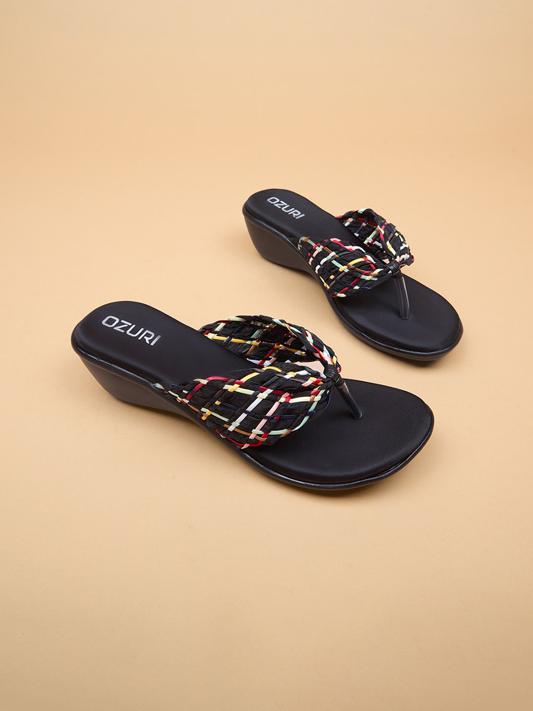 

Ozuri Woven Design Wedge Heel Sandals, Black