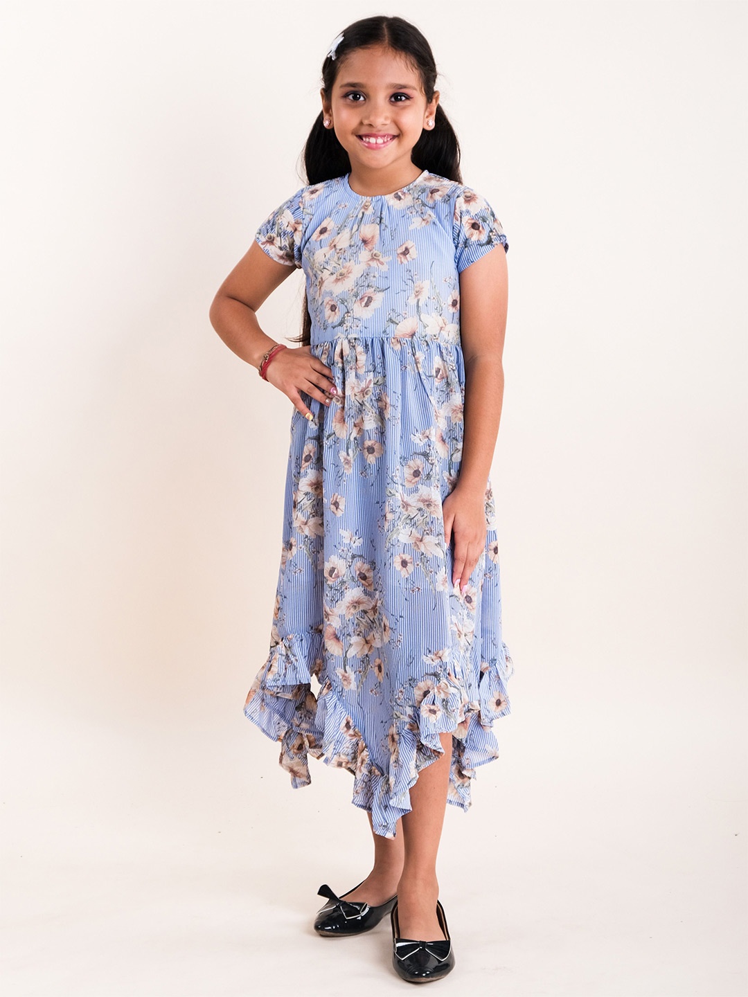 

KiddoPanti Floral Print Georgette Fit & Flare Midi Dress, Blue
