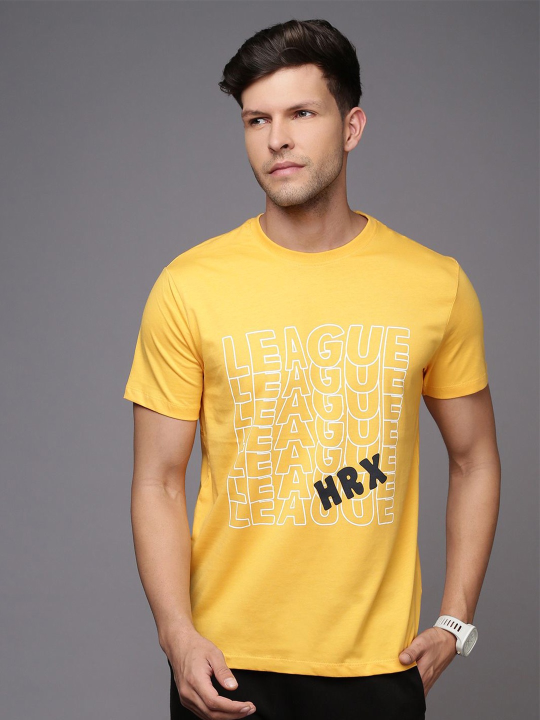 

HRX by Hrithik Roshan Men Typography Printed Round Neck T-shirt, Yellow