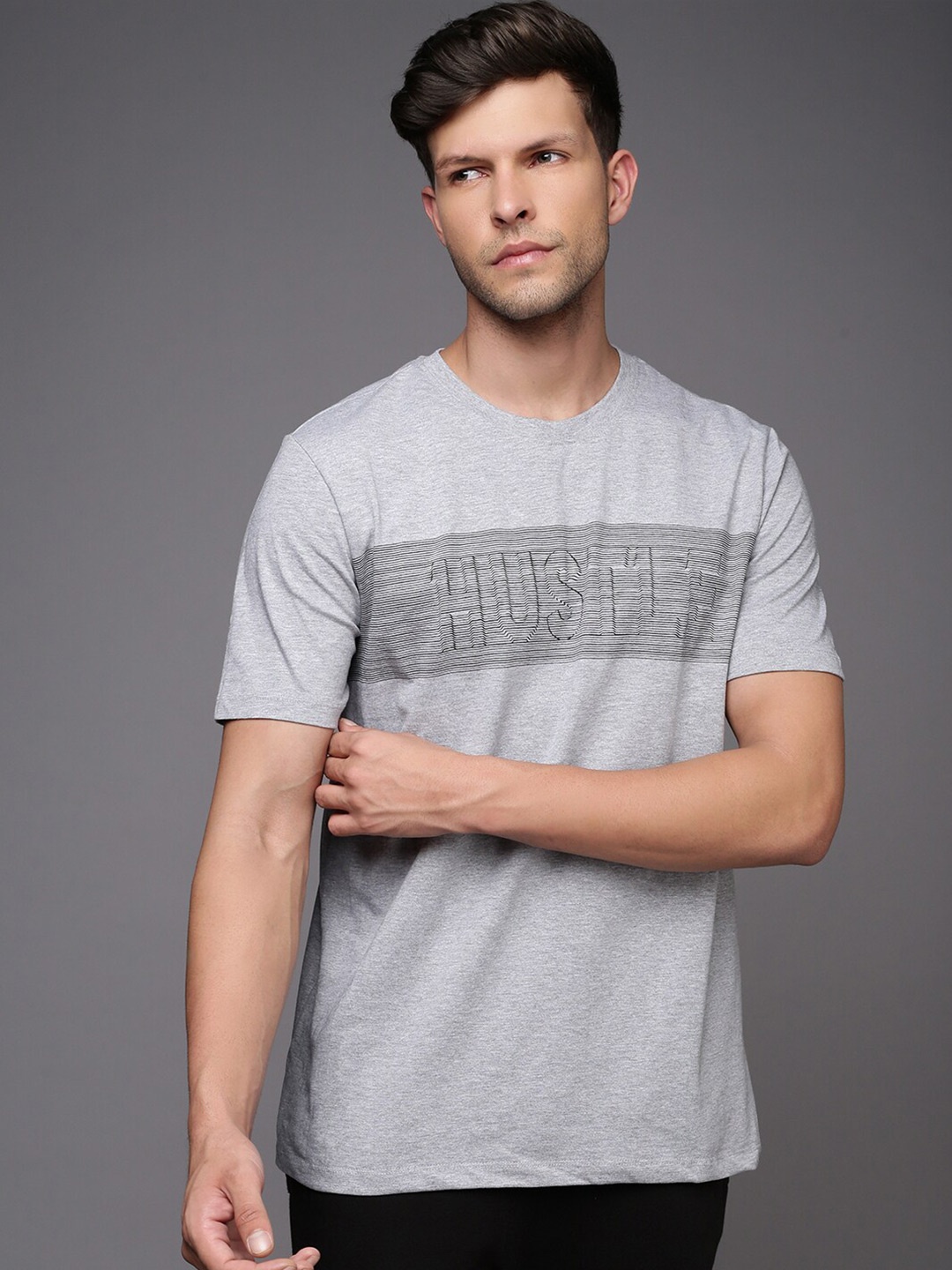 

HRX by Hrithik Roshan Men Typography Printed Round Neck T-shirt, Grey melange