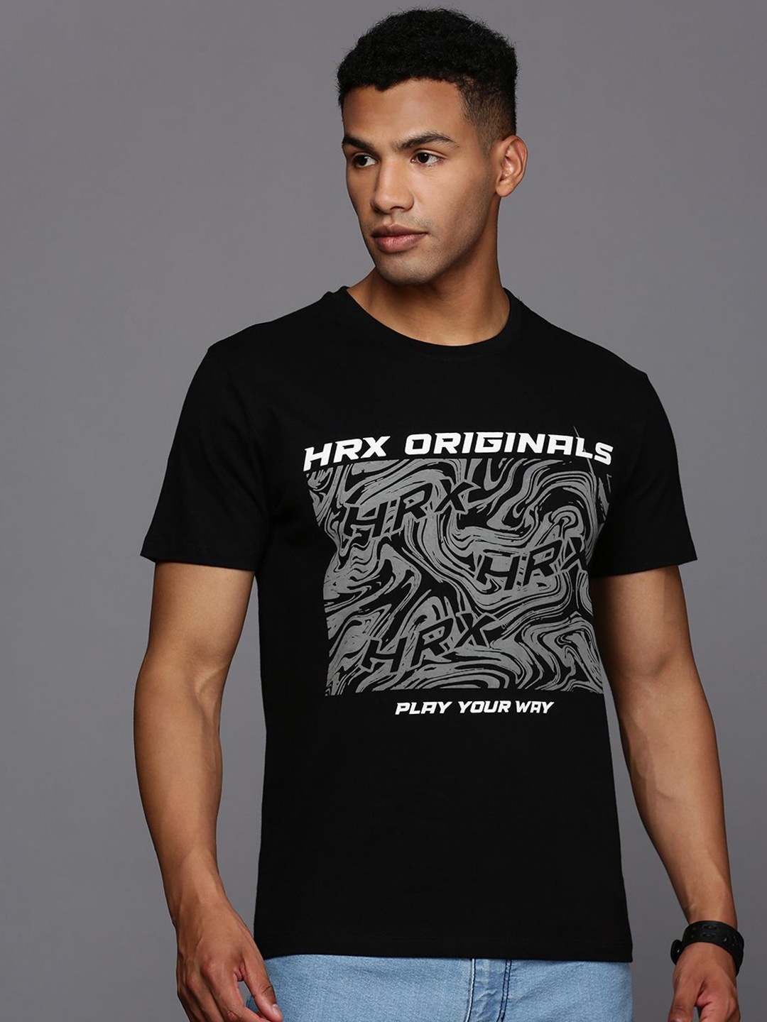 

HRX by Hrithik Roshan Men Typography Printed Round Neck T-shirt, Black