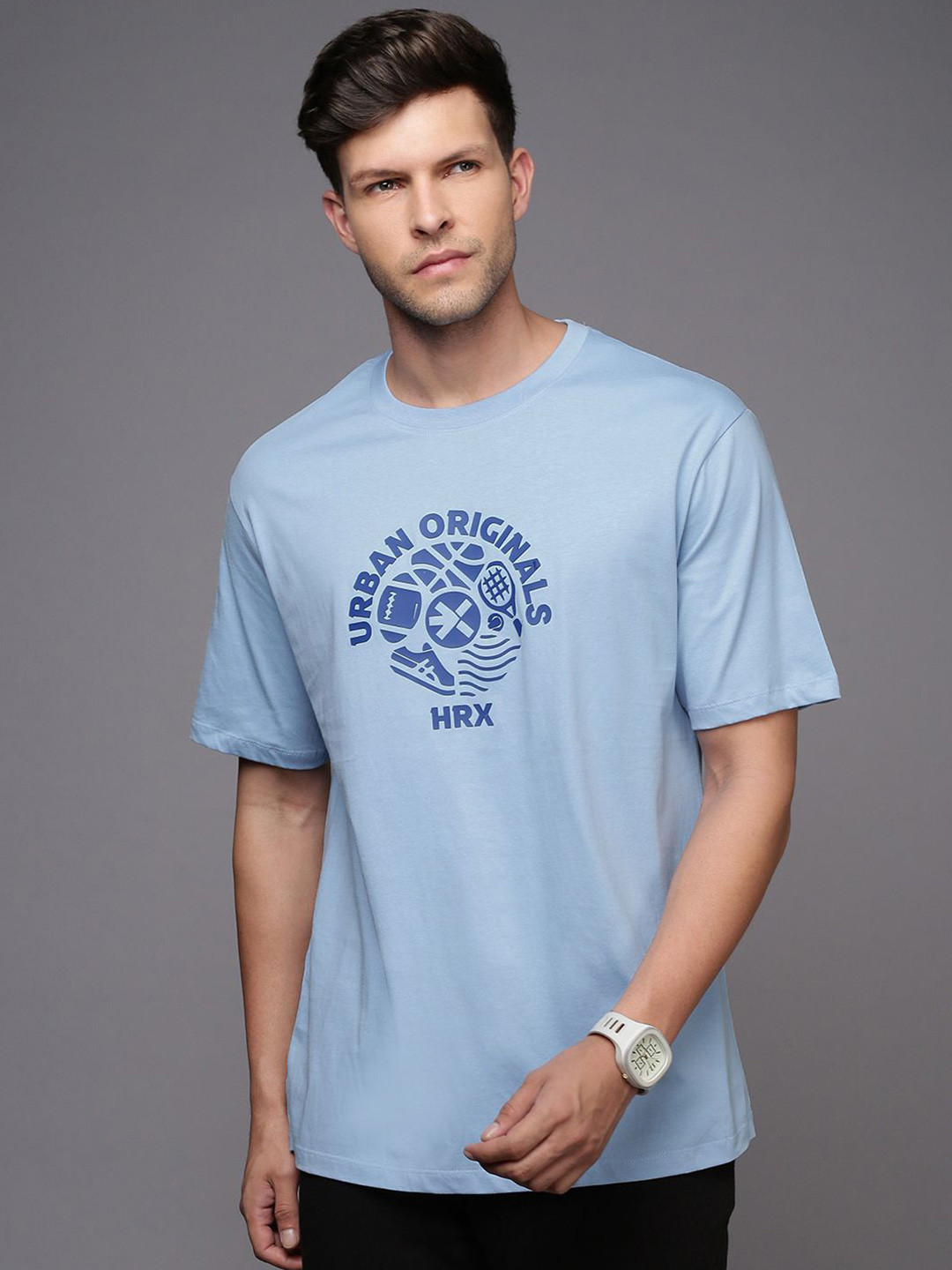 

HRX by Hrithik Roshan Men Typography Printed Round Neck Applique T-shirt, Blue