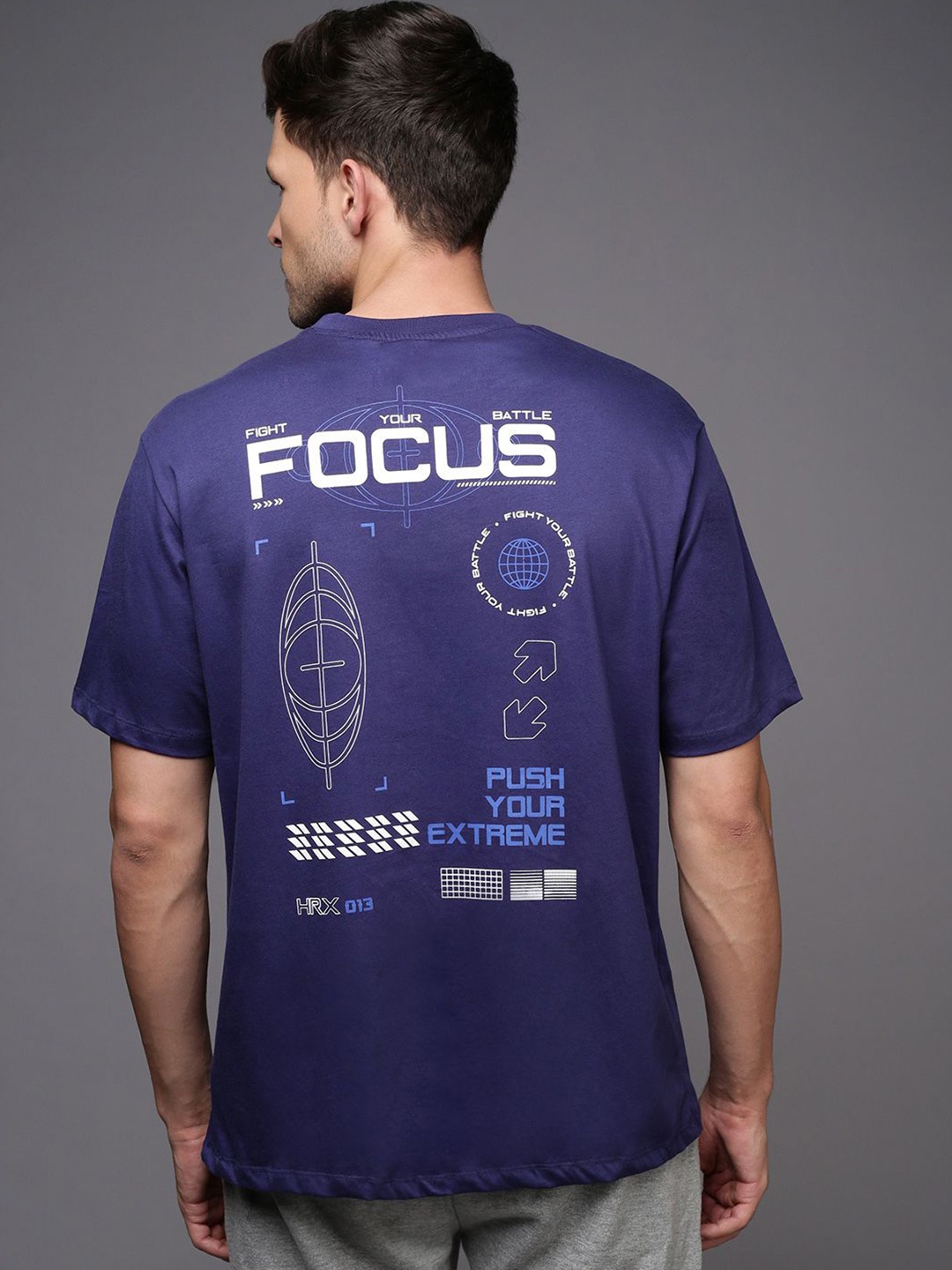 HRX by Hrithik Roshan Men Typography Printed T-shirt, Navy blue