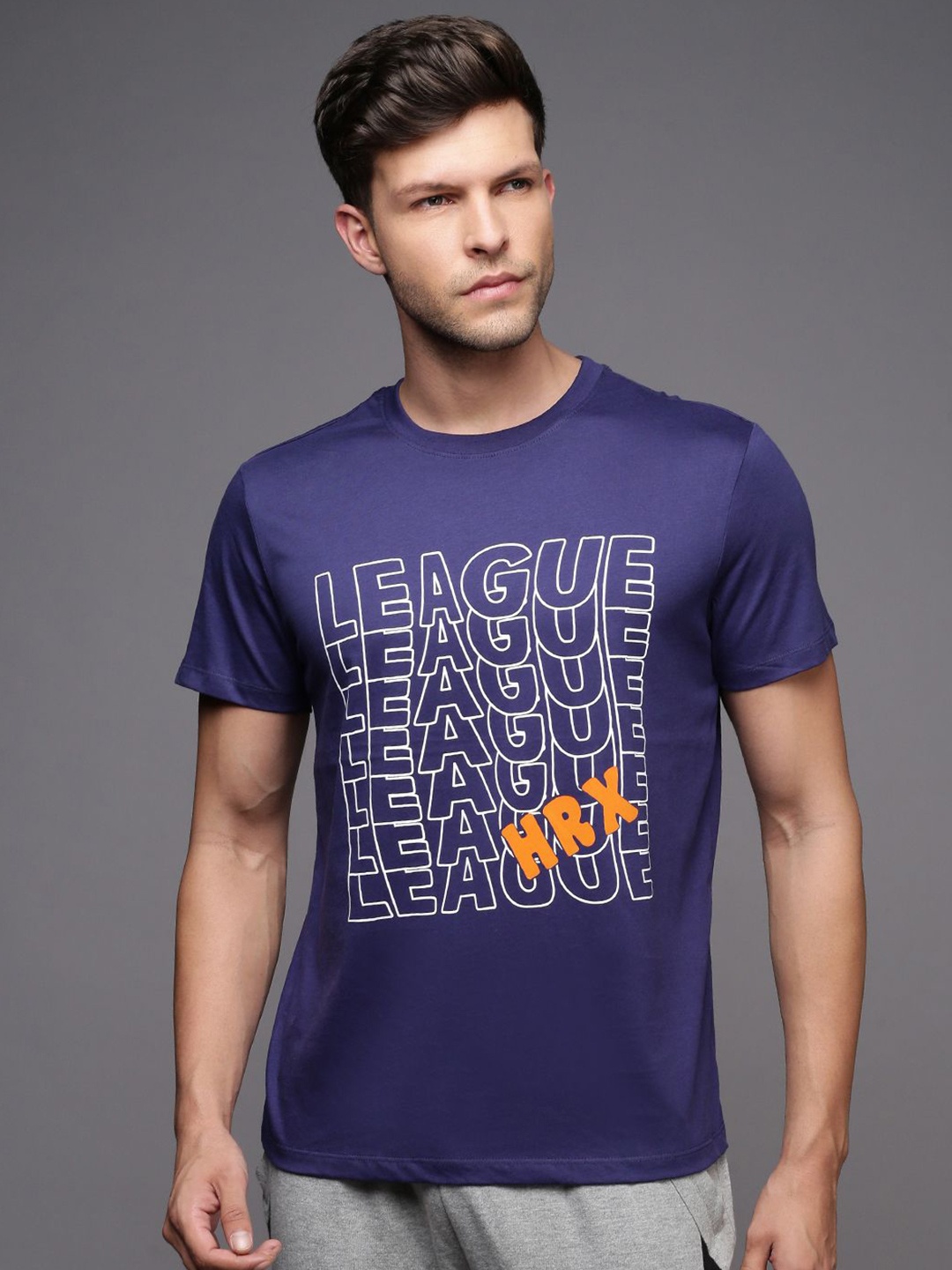 

HRX by Hrithik Roshan Men Typography Printed Round Neck T-shirt, Navy blue