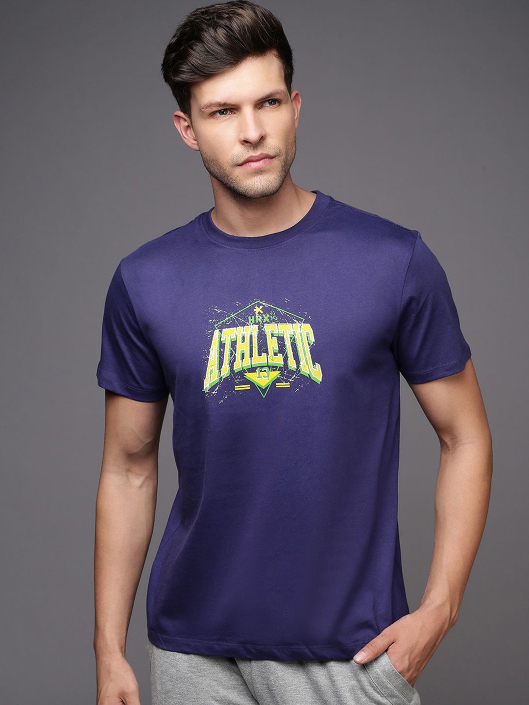 

HRX by Hrithik Roshan Men Typography Printed Round Neck T-shirt, Navy blue