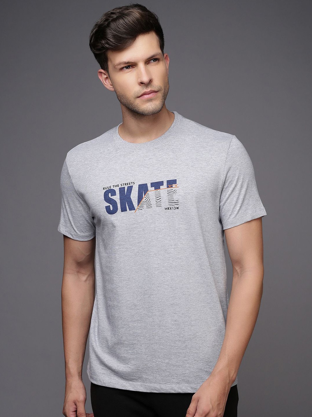 

HRX by Hrithik Roshan Men Typography Printed Round Neck T-shirt, Grey melange
