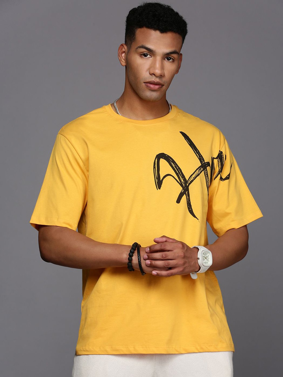 

HRX by Hrithik Roshan Men Typography Printed Round Neck T-shirt, Yellow