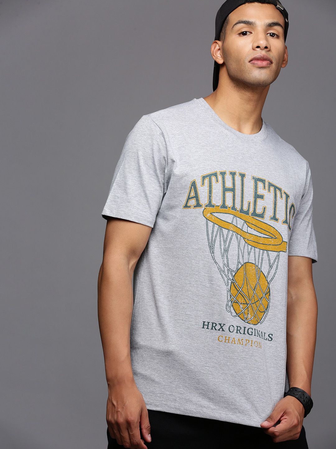 

HRX by Hrithik Roshan Men Typography Printed Round Neck T-shirt, Grey melange