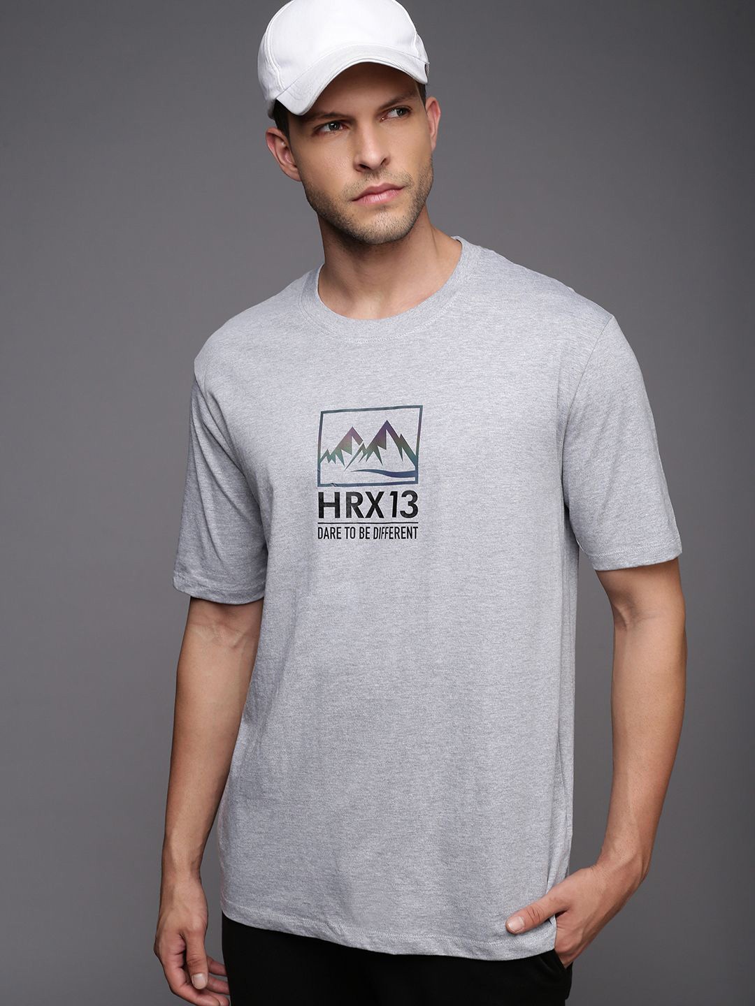 

HRX by Hrithik Roshan Men Typography Printed Round Neck T-shirt, Grey melange