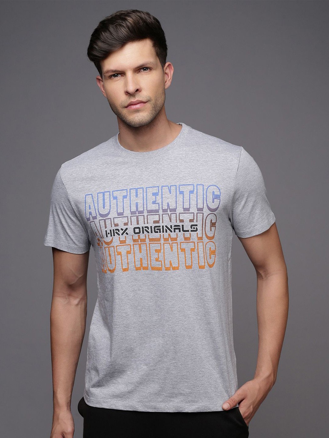 

HRX by Hrithik Roshan Men Typography Printed T-shirt, Grey melange