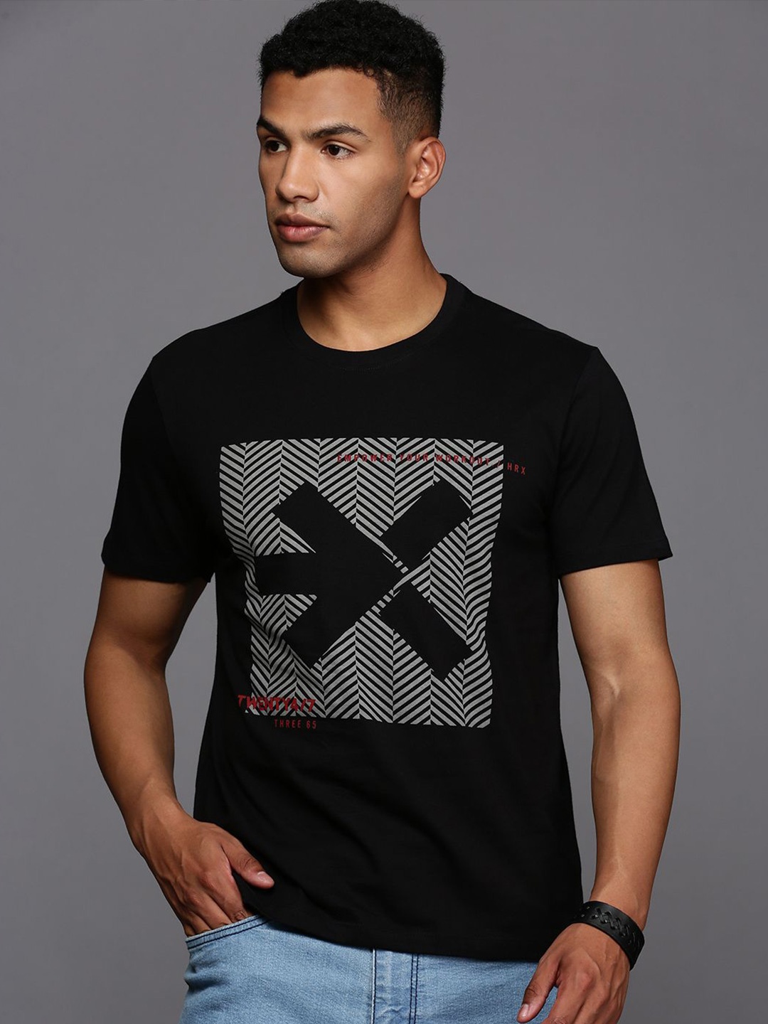 

HRX by Hrithik Roshan Men Graphic Printed Round Neck T-shirt, Black
