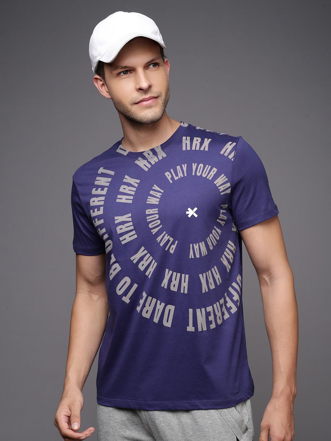 HRX by Hrithik Roshan Men Typography Printed Round Neck T-shirt, Navy blue