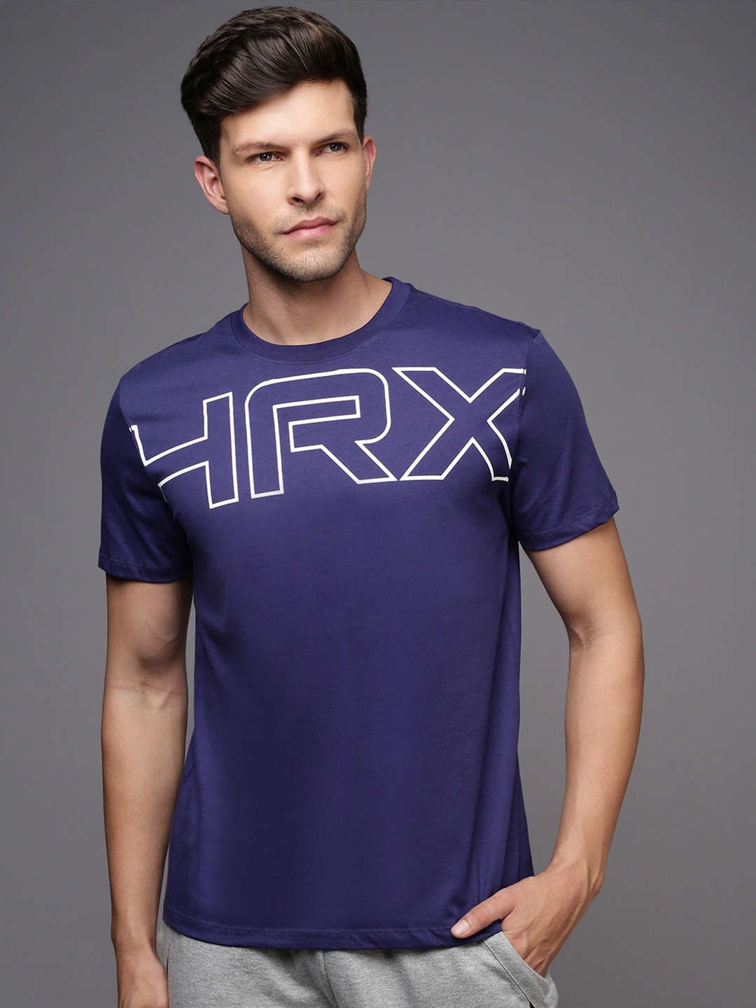 

HRX by Hrithik Roshan Men Typography Printed Round Neck T-shirt, Navy blue