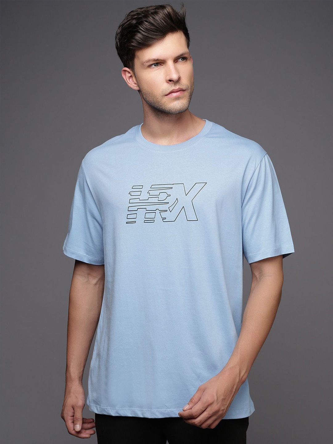 HRX by Hrithik Roshan Men Typography Printed Round Neck T-shirt, Blue