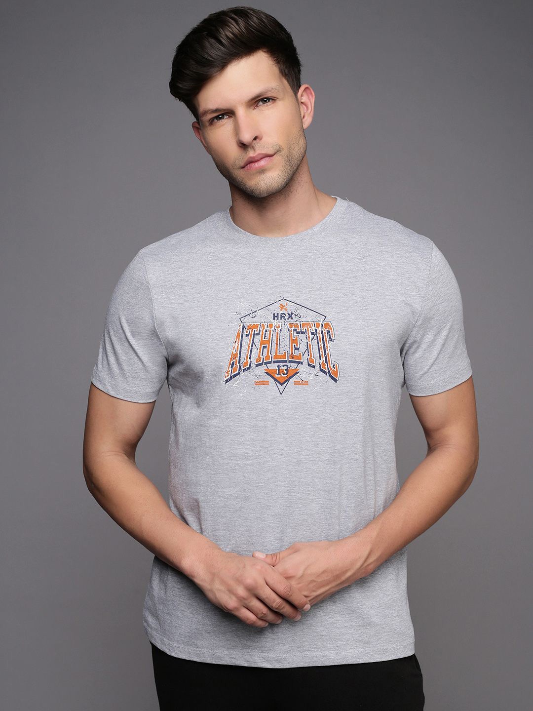 

HRX by Hrithik Roshan Men Typography Printed Round Neck T-shirt, Grey melange