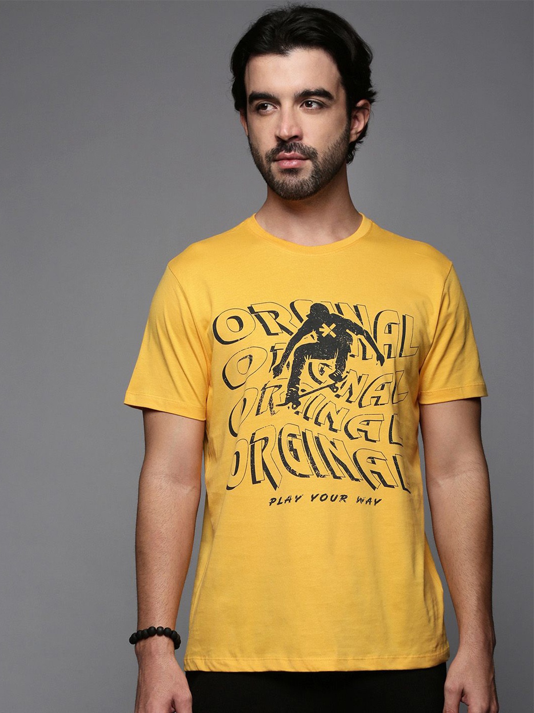

HRX by Hrithik Roshan Men Typography Printed Round Neck T-shirt, Yellow