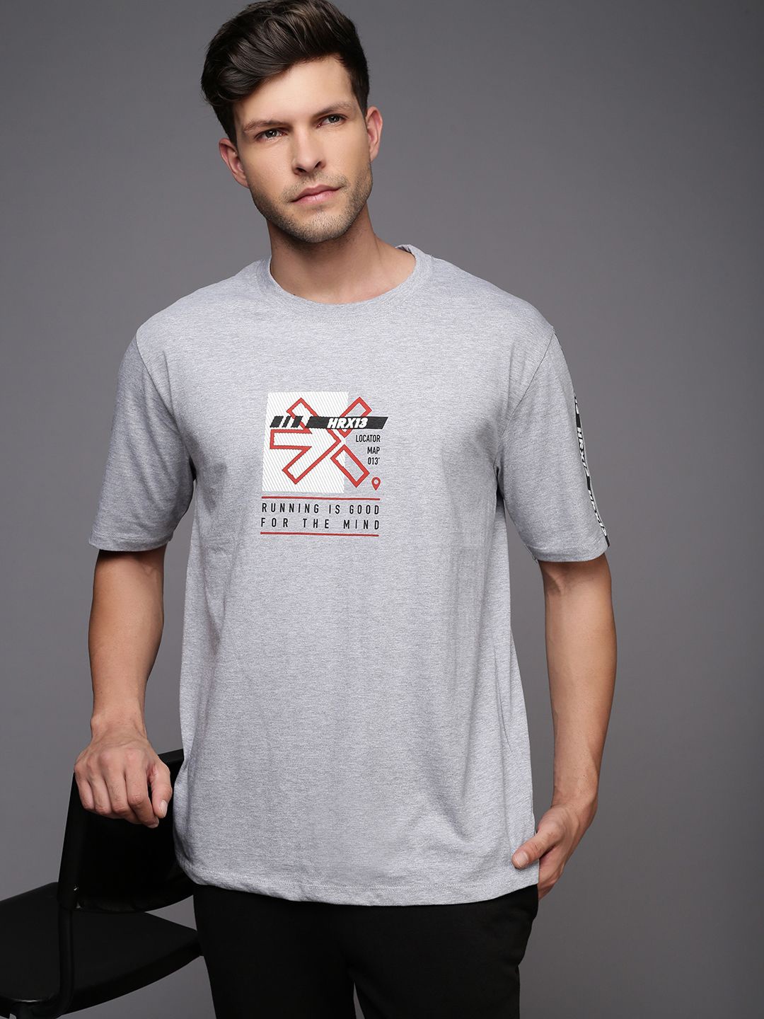 

HRX by Hrithik Roshan Men Typography Printed Round Neck T-shirt, Grey melange