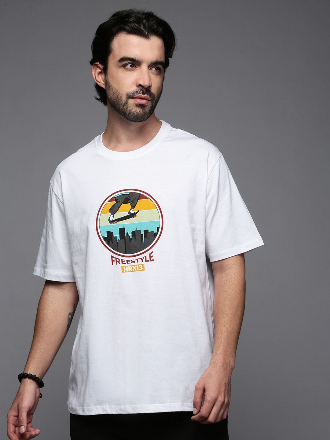 

HRX by Hrithik Roshan Men Graphic Printed Round Neck T-shirt, White