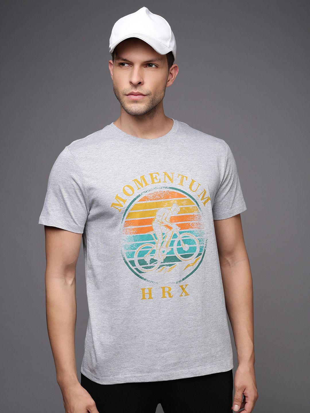 

HRX by Hrithik Roshan Men Typography Printed Round Neck T-shirt, Grey melange