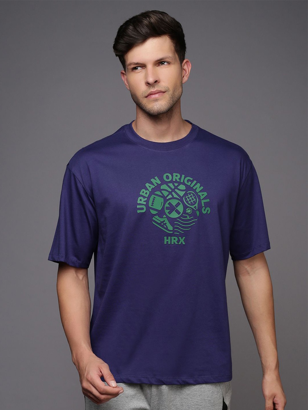 

HRX by Hrithik Roshan Men Typography Printed Round Neck T-shirt, Navy blue