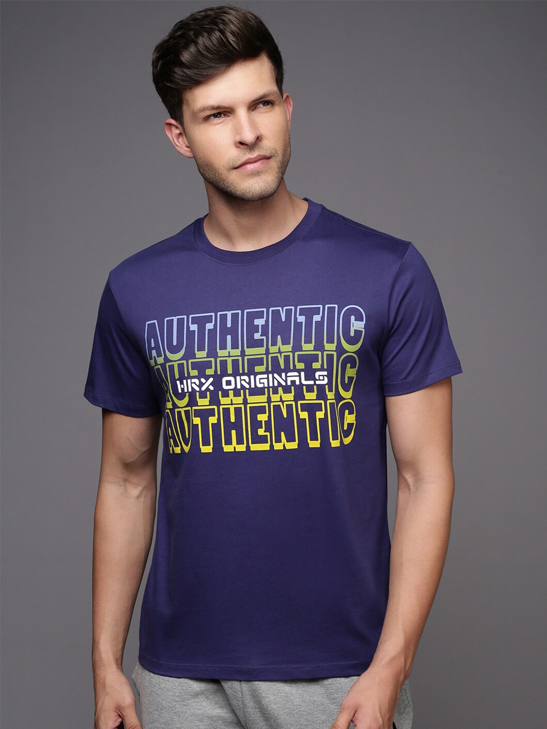 

HRX by Hrithik Roshan Men Typography Printed Round Neck T-shirt, Navy blue
