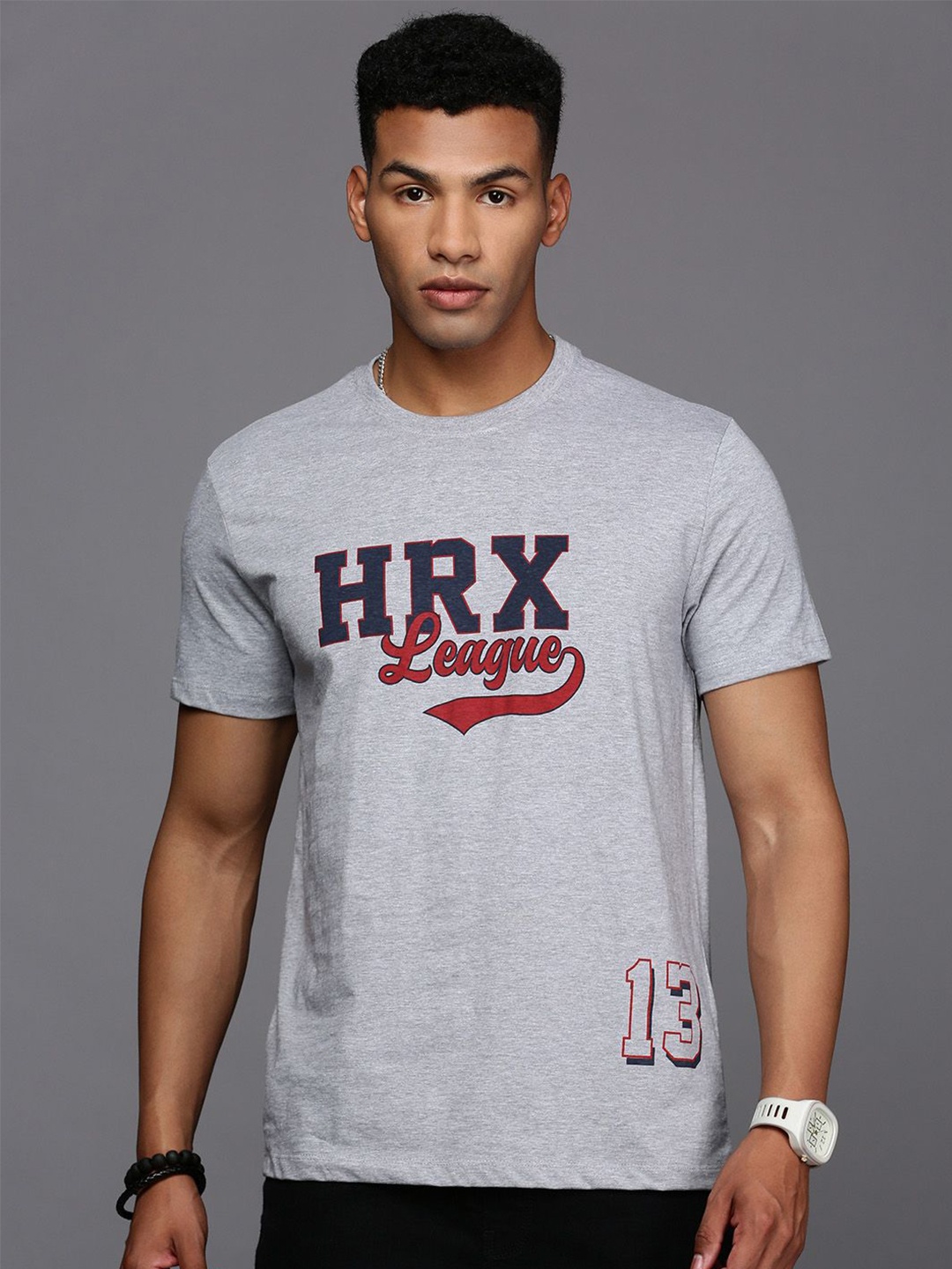 

HRX by Hrithik Roshan Men Typography Printed Round Neck T-shirt, Grey melange