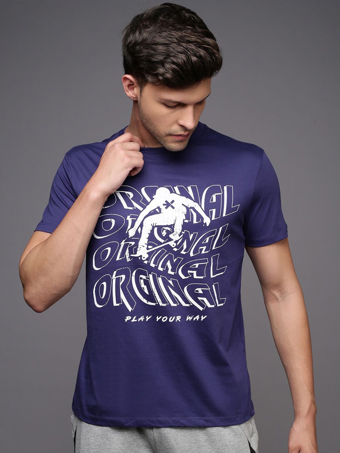 

HRX by Hrithik Roshan Men Typography Printed Round Neck T-shirt, Navy blue