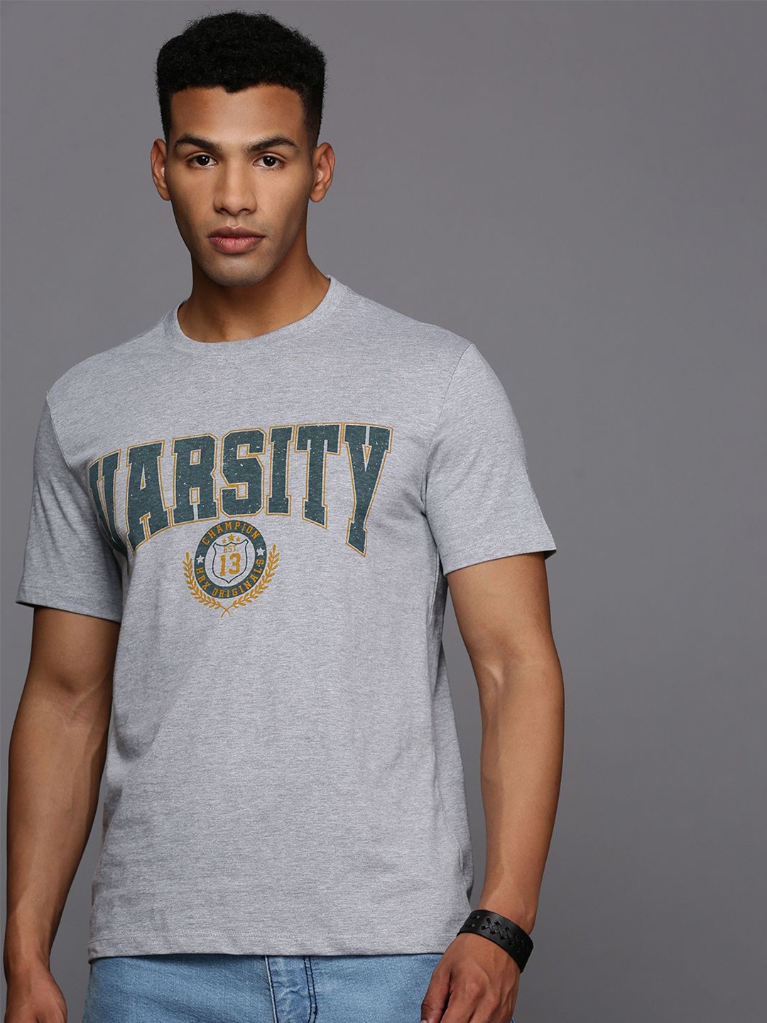 

HRX by Hrithik Roshan Men Typography Printed Round Neck T-shirt, Grey melange
