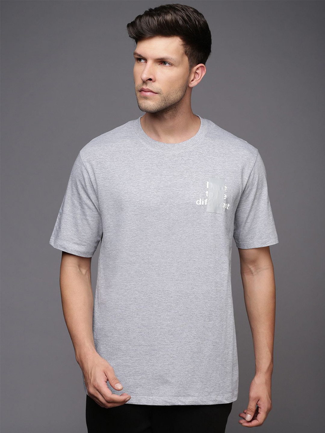 

HRX by Hrithik Roshan Men Typography Printed Round Neck T-shirt, Grey melange