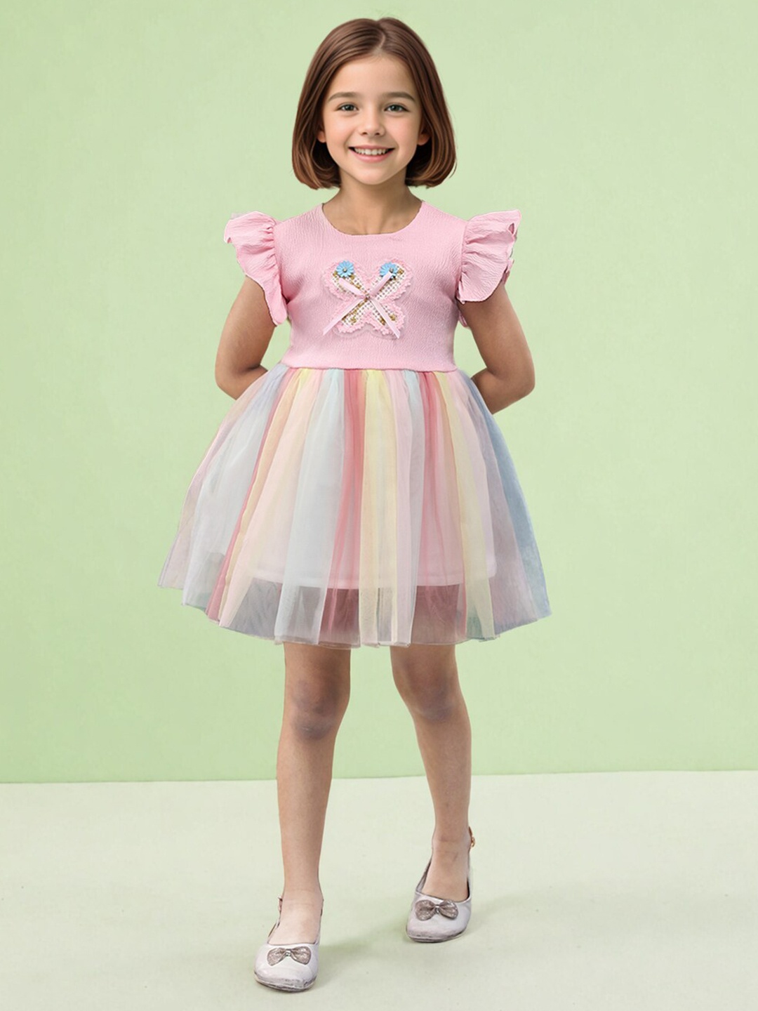 

Toonyport Flutter Sleeve Cotton Fit & Flare Dress, Pink