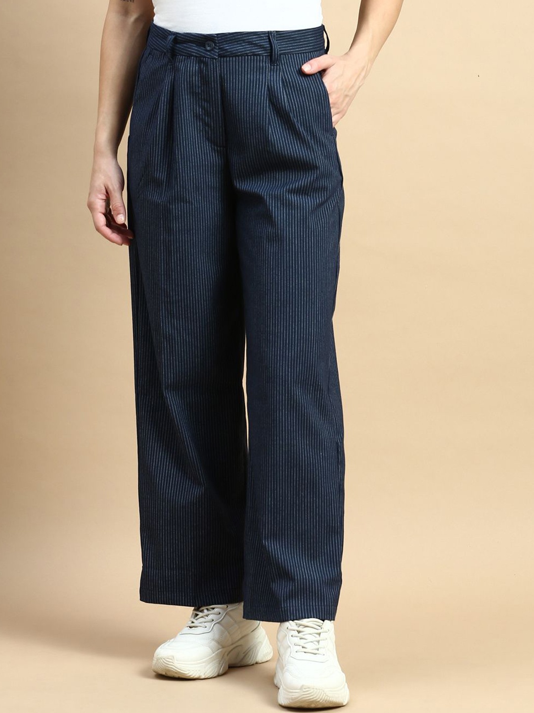 

De Moza Women Pleated Trousers, Navy blue